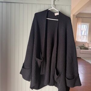 Black Open-Front Knit Cardigan Sweater